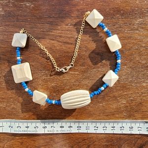 Choker, beaded, wood and seaglass.